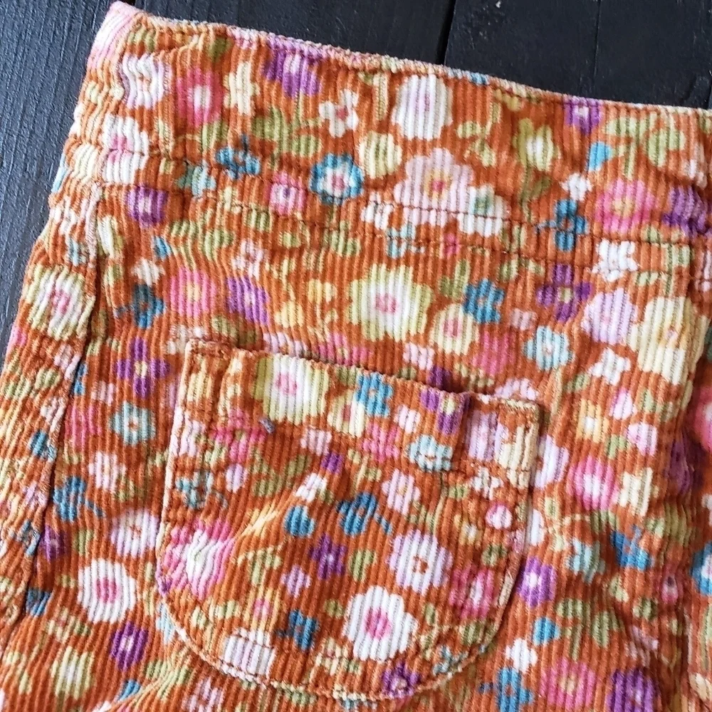 Gymboree Little Girl 5 Orange Corduroy Floral Mini Skirt with Shorts Skort
